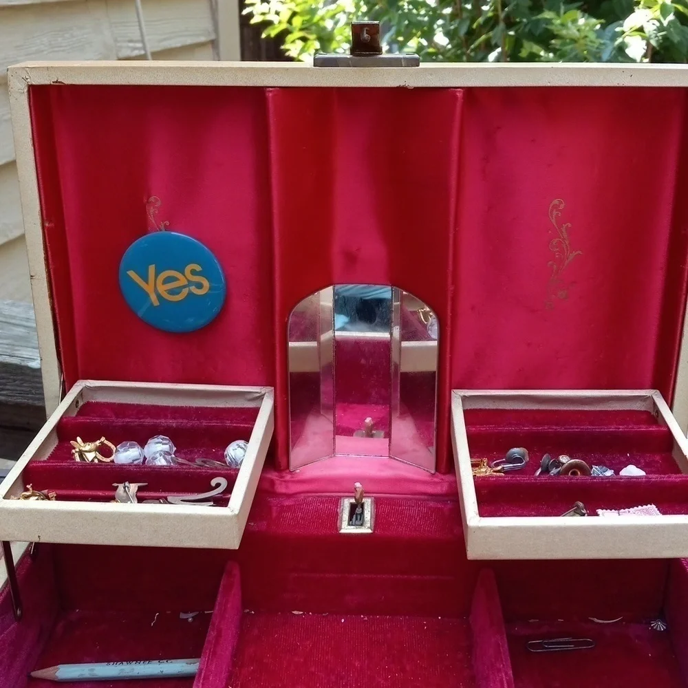 Vintage 1960s grandma's jewelry box red lined